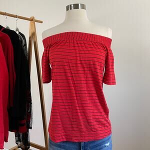 Splendid • Catalina Stripe Off The Shoulder Top in Fiery Red